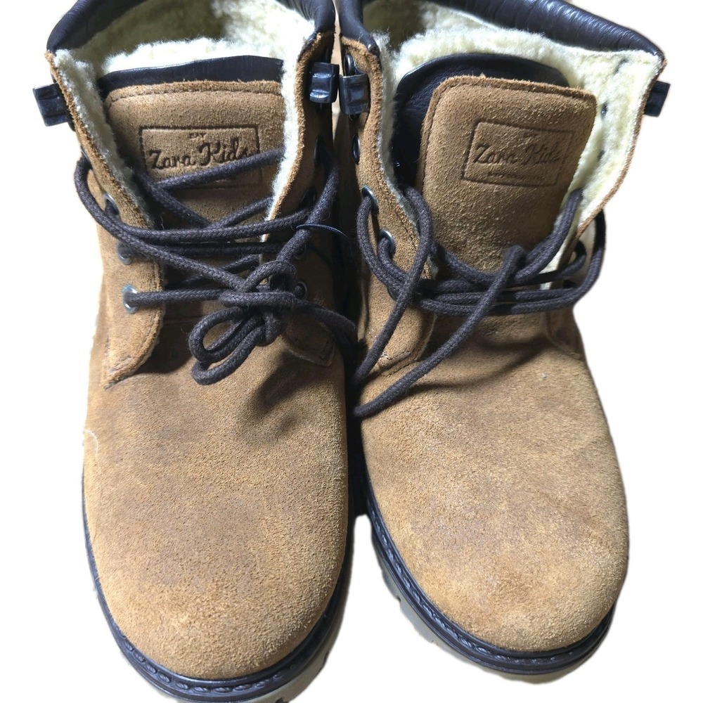 NWT Zara Kids Boys Brown Suede‎ Faux Fur Lined Winter Boots Size 37 EU US 4.5